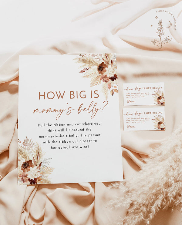 How Big is Mommy's Belly Game | Boho Baby Shower Game | Girl Baby Shower | Guess Her Size Baby Shower Game | Pampas Grass Baby Shower | A4