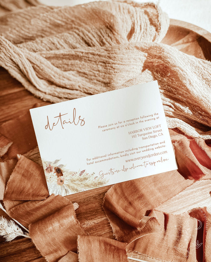 Boho Details Card | Minimalist Wedding Details Insert