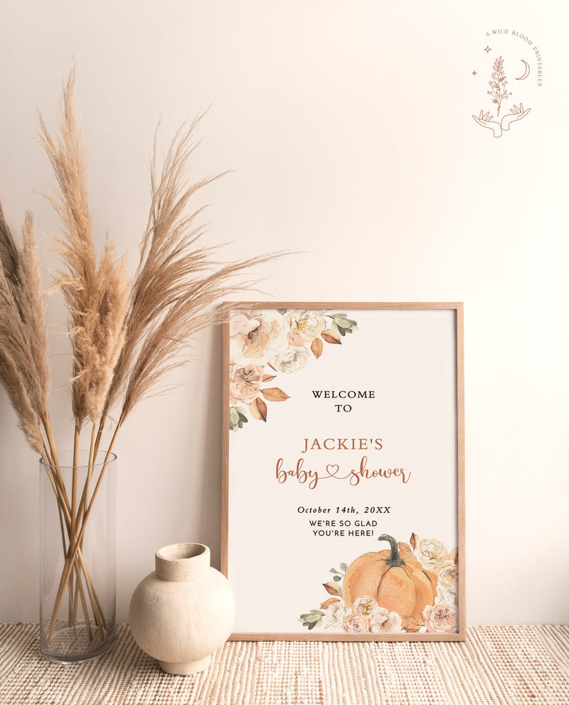 Fall Baby Shower Welcome Sign | Pampas Grass Baby Shower Welcome Poster 