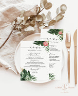Tropical Wedding Menu Editable Template | Bohemian Wedding Menu Card