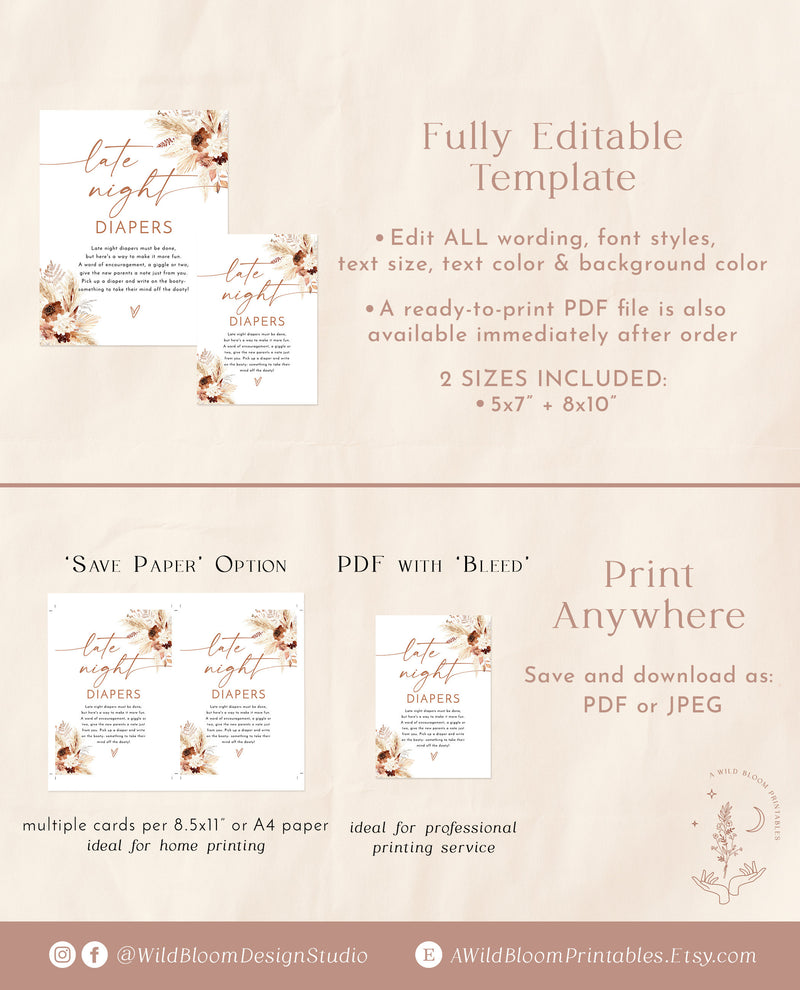 Late Night Diapers Template Sign | Boho Baby Shower Game – Wild Bloom Design Studio late-night-diapers-template-sign-boho-baby-shower-game-wild-bloom-design-studio