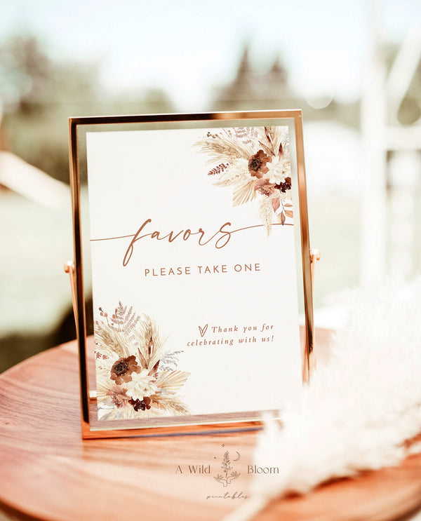 Boho Favors Sign | Pampas Grass Favors Wedding Sign Template | Terracotta Wedding Favors Sign | Bohemian Baby Shower Sign | A4