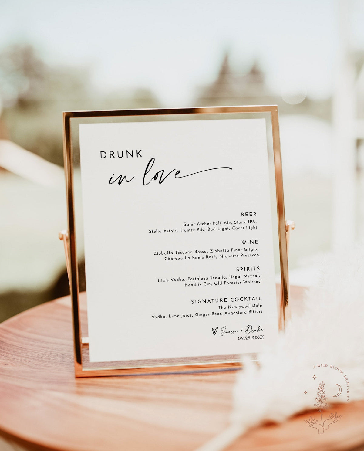 Minimalist Wedding Bar Menu Sign | Drunk In Love