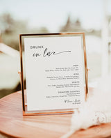 Minimalist Wedding Bar Menu Sign | Drunk In Love