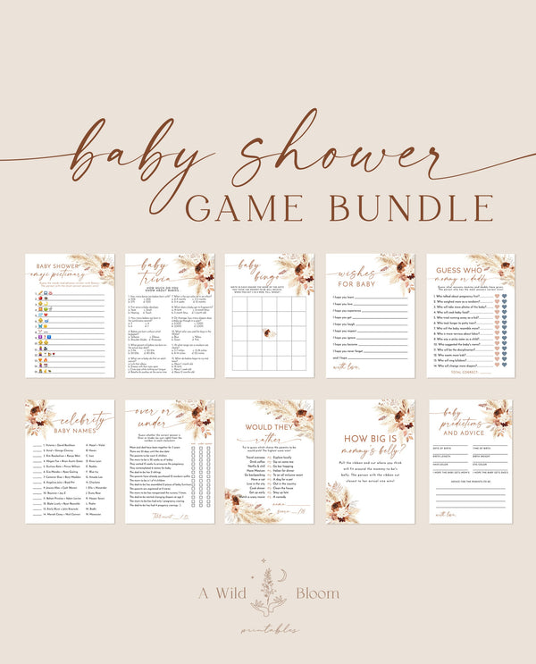 Bohemian Baby Shower Games | Boho Baby Shower Game Bundle | Pampas Grass Baby Shower Games | Bohemian Baby Shower Game | Fall Baby Shower A4
