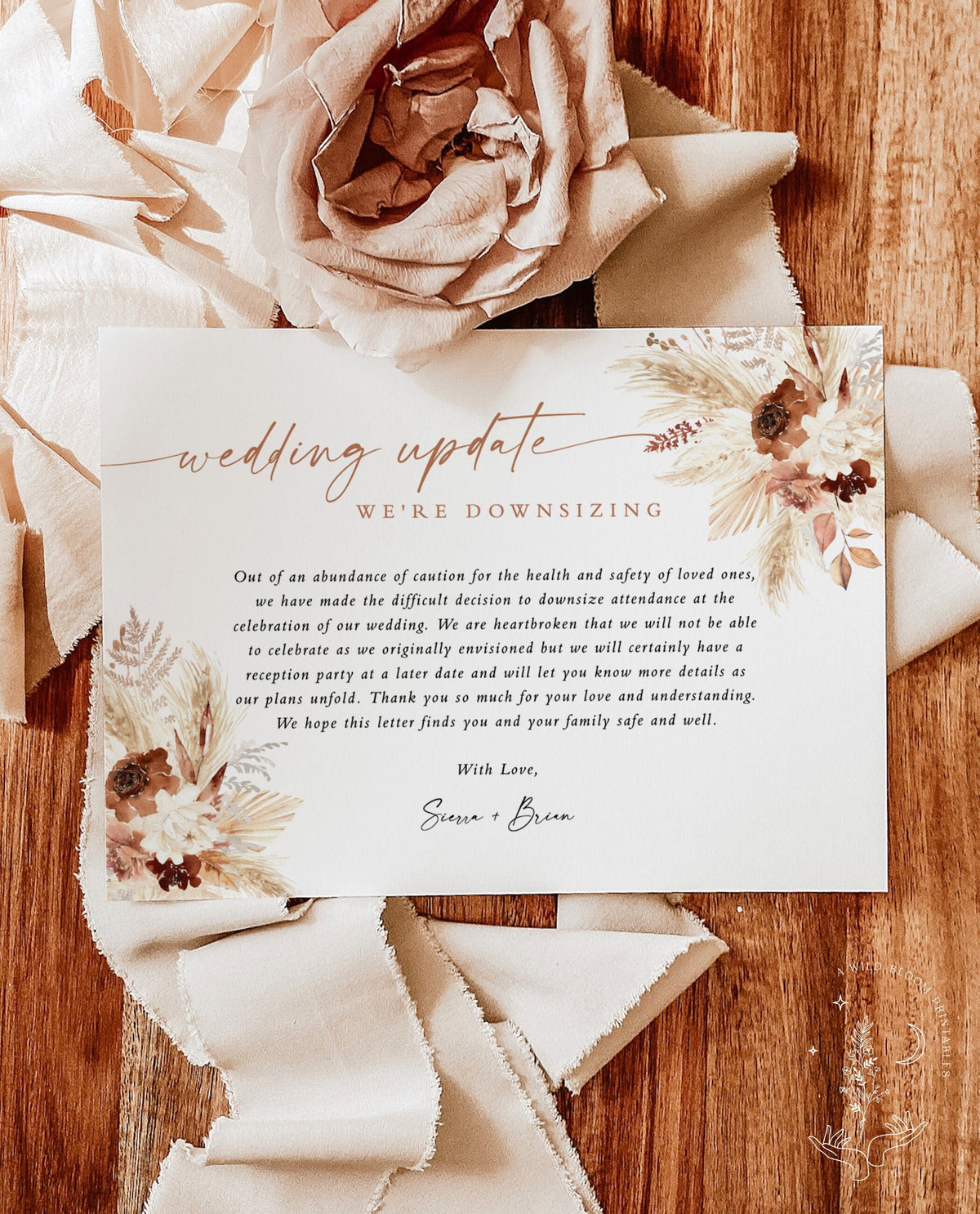 Boho Wedding Downsize Announcement Card | Boho Covid Wedding Update