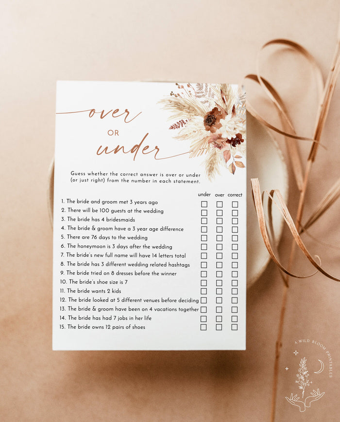 Over or Under Bridal Shower Game | Boho Fall Bridal Shower