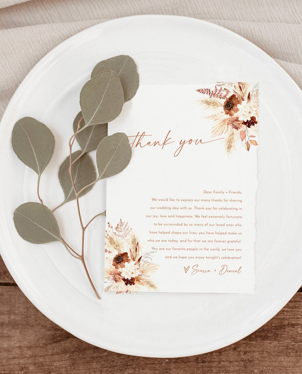 Terracotta Wedding Napkin Note | Fall Wedding Thank You Letter 