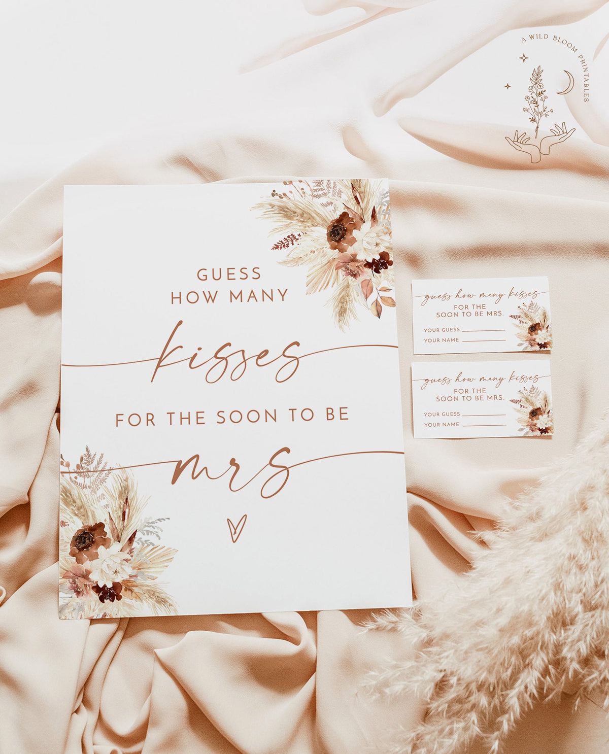 Guess How Many Kisses For The Soon To Be Mrs | Pampas Grass Bridal Shower Game