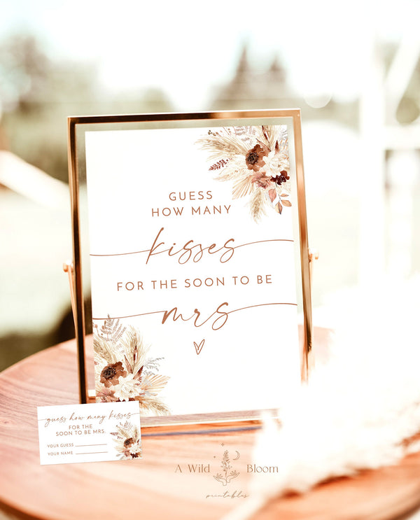 Guess How Many Kisses For The Soon To Be Mrs | Pampas Grass Bridal Shower Game | Printable Candy Game | Fall Bridal Shower Game | A4