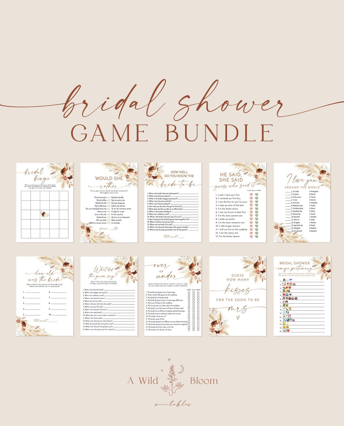 Bridal Shower Games Bundle | Boho Bridal Shower Games