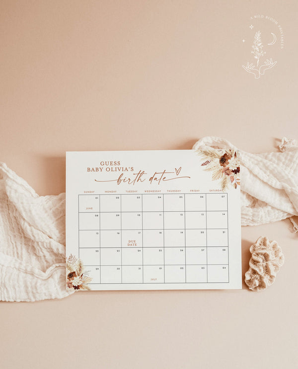 Boho Baby Due Date Calendar Game | Fall Baby Shower Game 