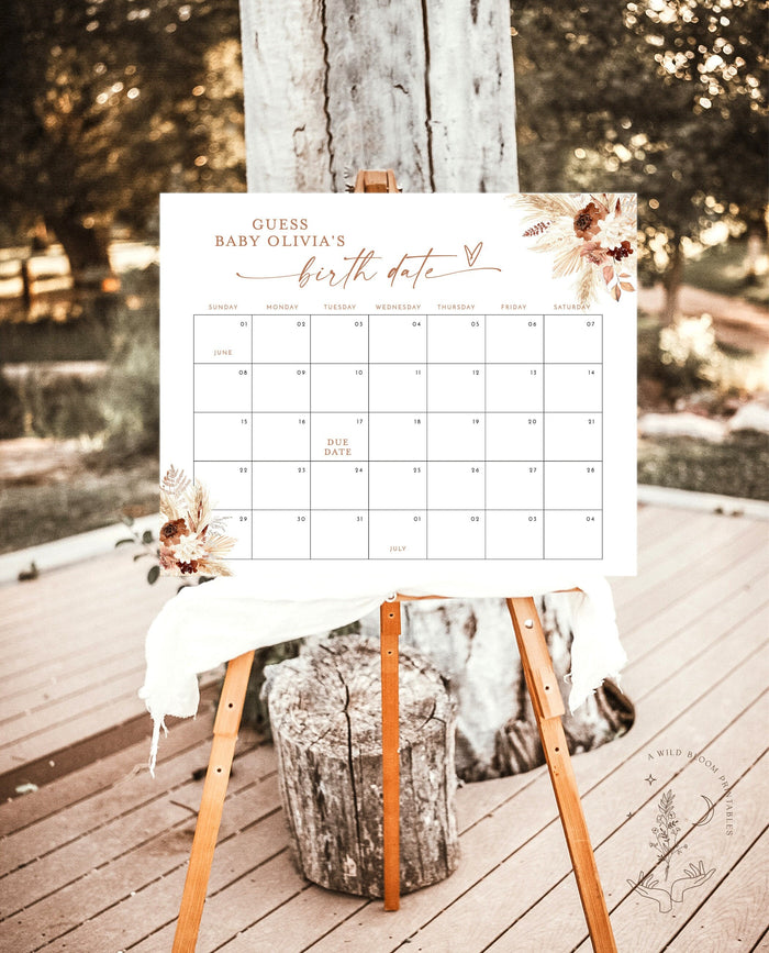Boho Baby Due Date Calendar Game | Fall Baby Shower Game