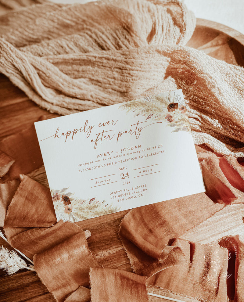 Happily Ever After Party Invite | Reception Party Invitation | Boho Wedding Elopement Announcement Card | Boho Reception Invite | A4