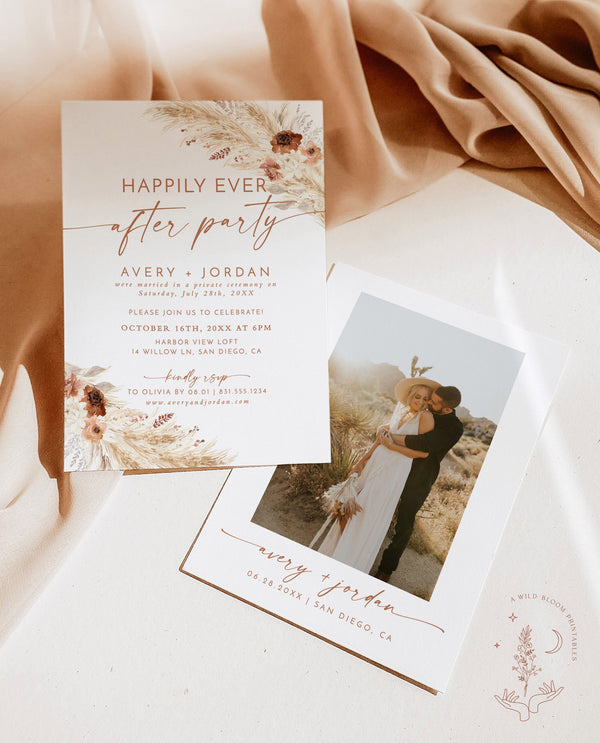 Photo Wedding Announcement | Photo Elopement Announcement | Nothing Fancy Just Love | Happily Ever After Party Invite | Boho Invite A4