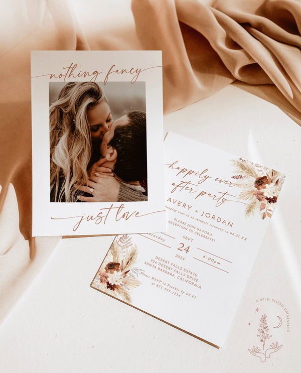 Photo Wedding Announcement | Photo Elopement Announcement | Nothing Fancy Just Love | Happily Ever After Party Invite | Reception Card | A4