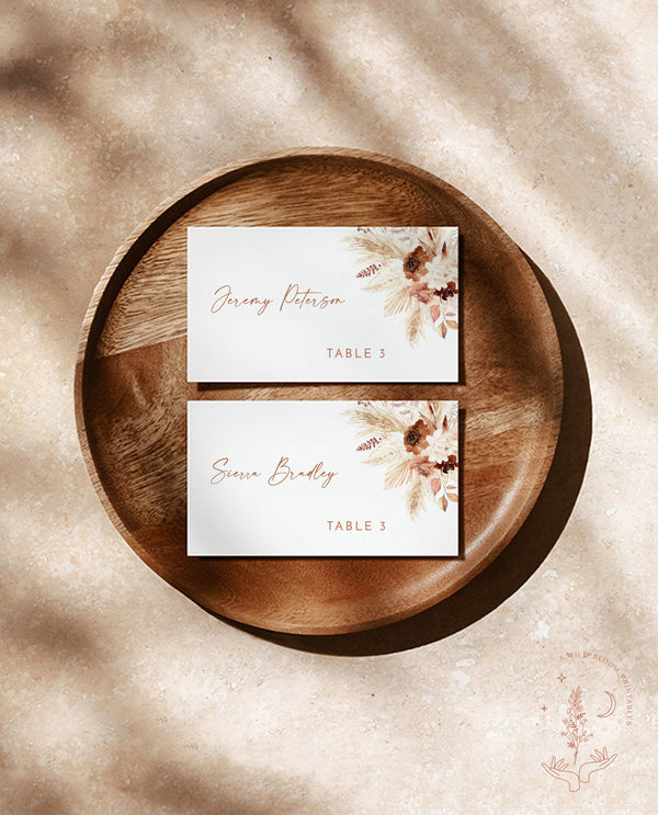 Boho Place Card Template | Wedding Place Cards | Desert Wedding Place Cards | Pampas Grass Wedding Place Card Template | A4