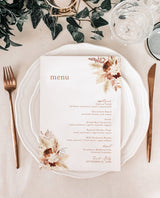 Pampas Grass Wedding Menu Template | Terracotta Wedding Menu