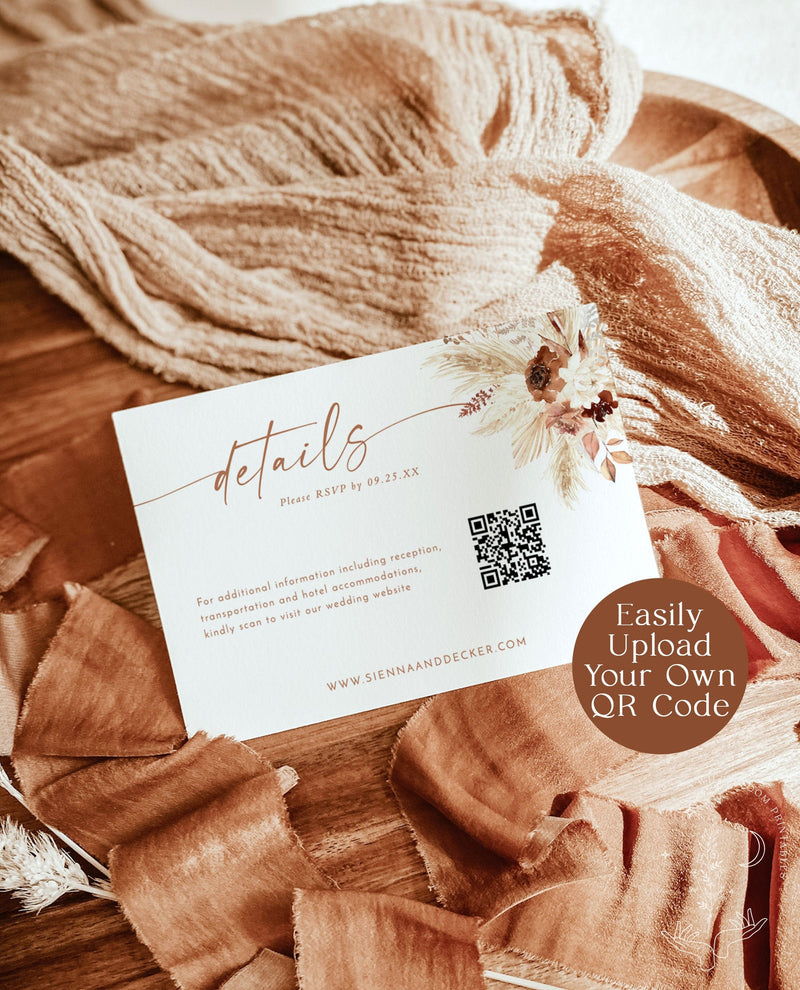 QR Code Details Card | Fall Boho Wedding Digital Details Card 