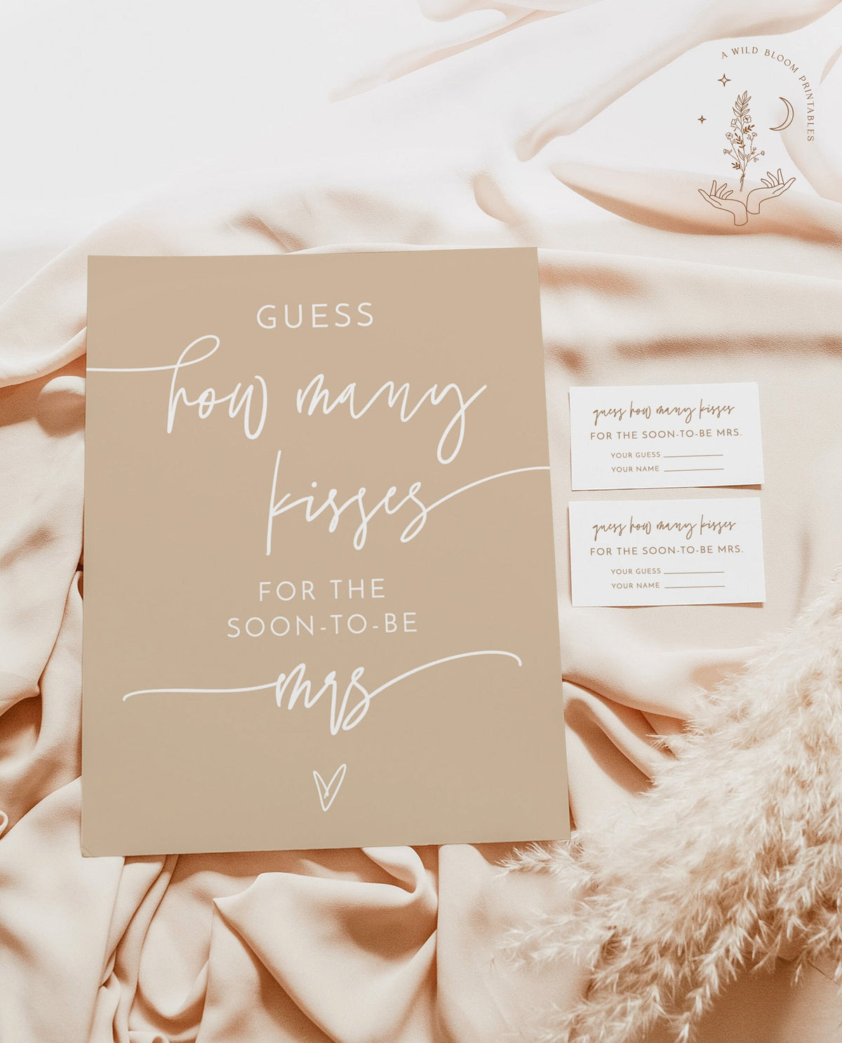 Boho Guess How Many Kisses For The Soon To Be Mrs | Beige Bridal Shower Game