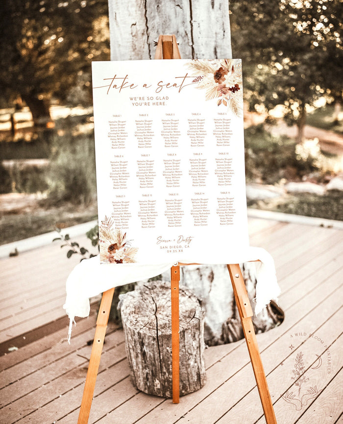 Pampas Grass Seating Chart | Terracotta Wedding Seat Chart