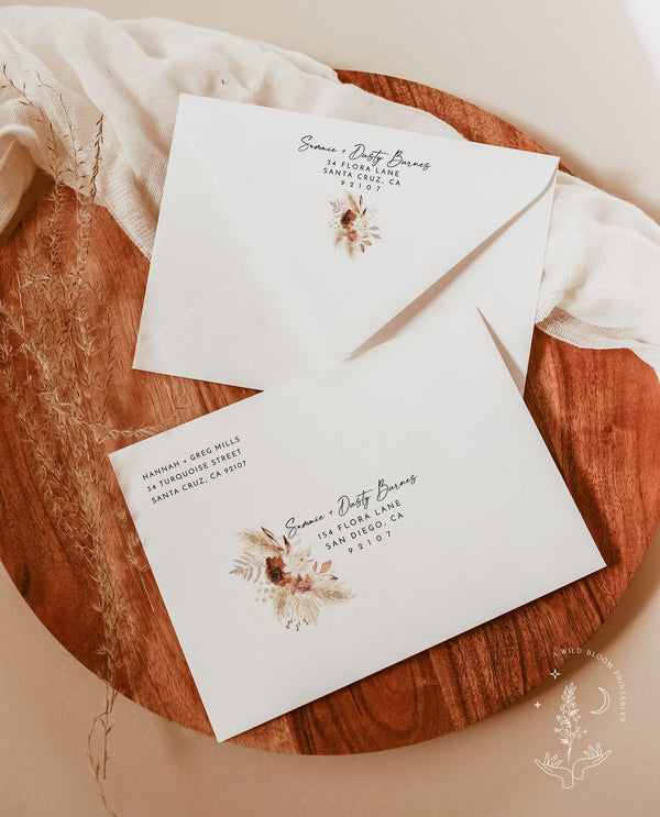 Fall Wedding Envelope Address Template | Pampas Grass Wedding Envelopes 