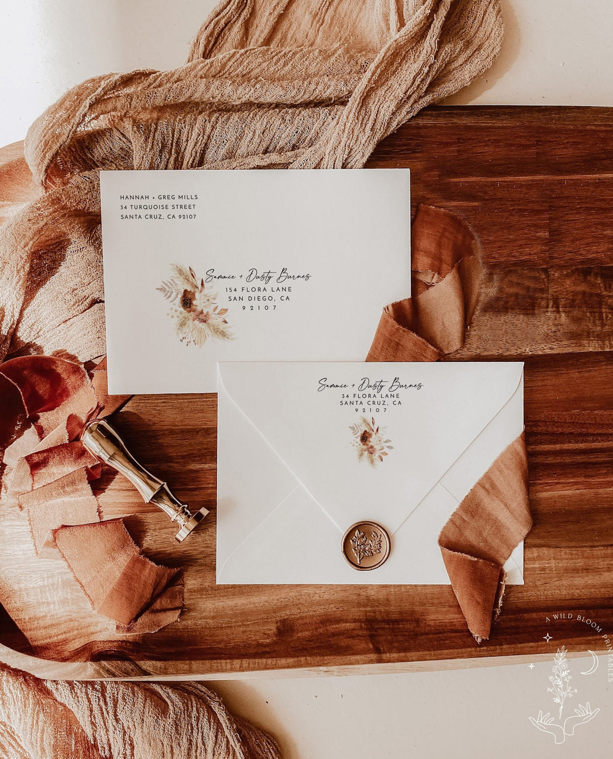 Fall Wedding Envelope Address Template | Pampas Grass Wedding Envelopes