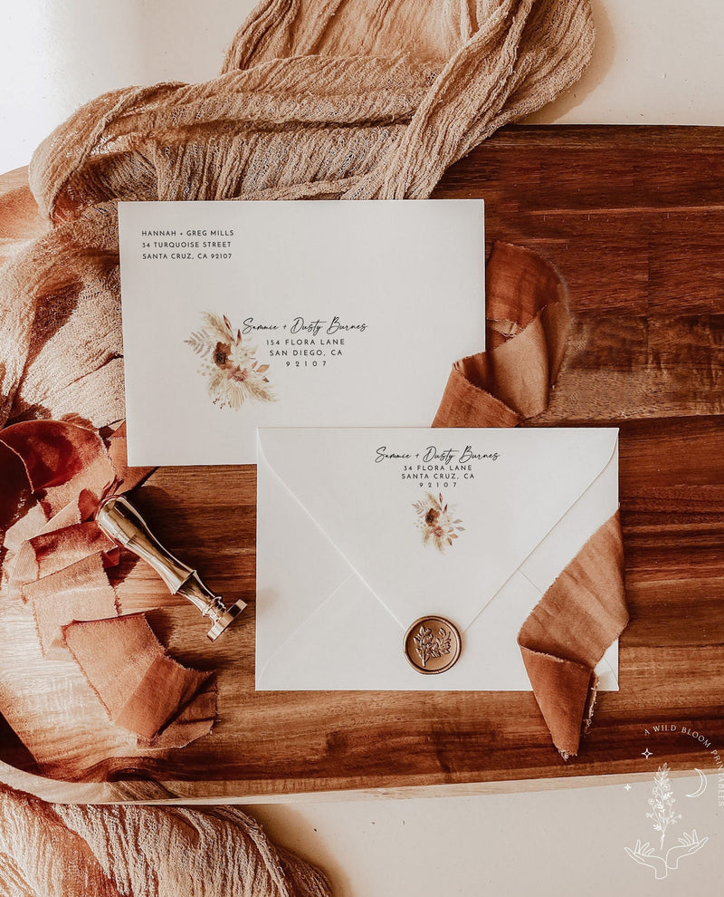 Fall Wedding Envelope Address Template | Pampas Grass Wedding Envelopes 