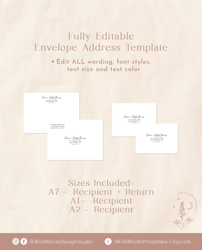 Minimalist Wedding Envelope Address Template | Modern Minimalist Envelopes | Editable Wedding Envelopes | Printable Wedding Envelopes | M9