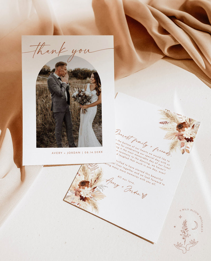 Photo Thank You Card Editable Template | Boho Wedding Thank You Card 