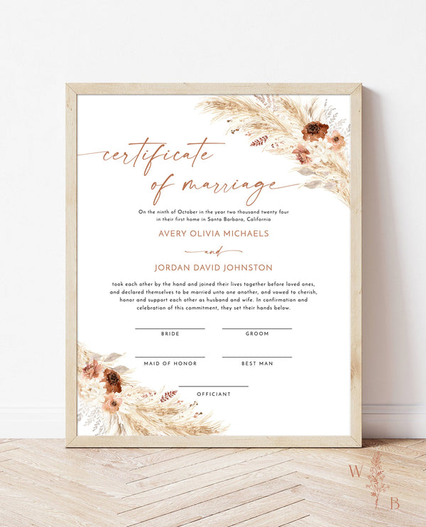 Certificate of Marriage Template | Fall Wedding Certificate 