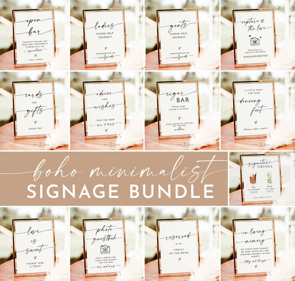 Minimalist Wedding Sign Bundle | Boho Wedding Signs 