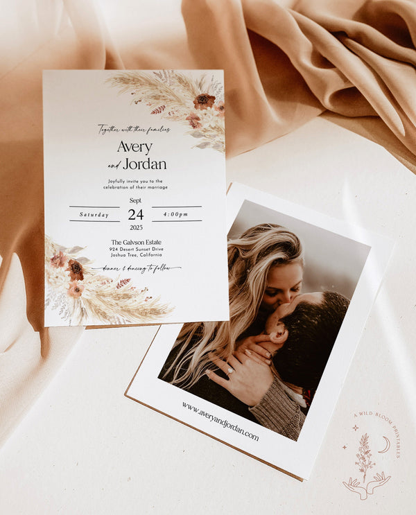 Boho Wedding Invitation Template | Fall Wedding Invite 