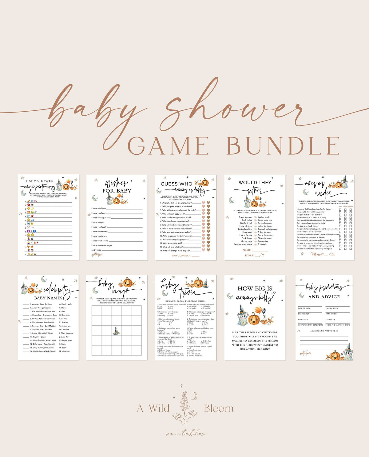 Halloween Baby Shower Games | Pumpkin Baby Shower Game Bundle