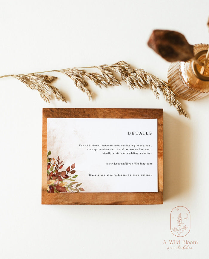 Fall Wedding Details Card | Terracotta Wedding Invitation Insert Card