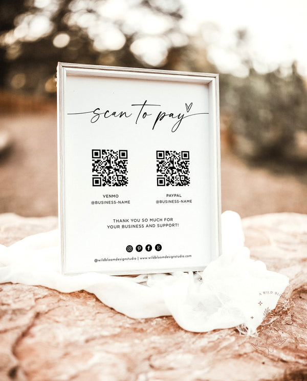 QR Code Sign | Minimalist Scan to Pay Sign | CashApp Payment Sign | Modern Small Business Sign | PayPal Payment Sign | Editable Template M9