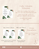 Tropical Wedding Menu Editable Template | Bohemian Wedding Menu Card