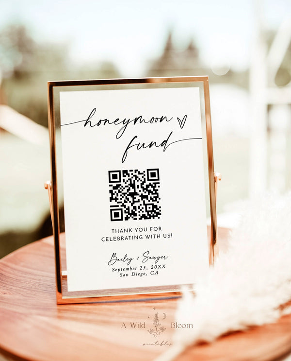 Honeymoon Fund QR Code Sign | Wedding Honeymoon Fund Sign 