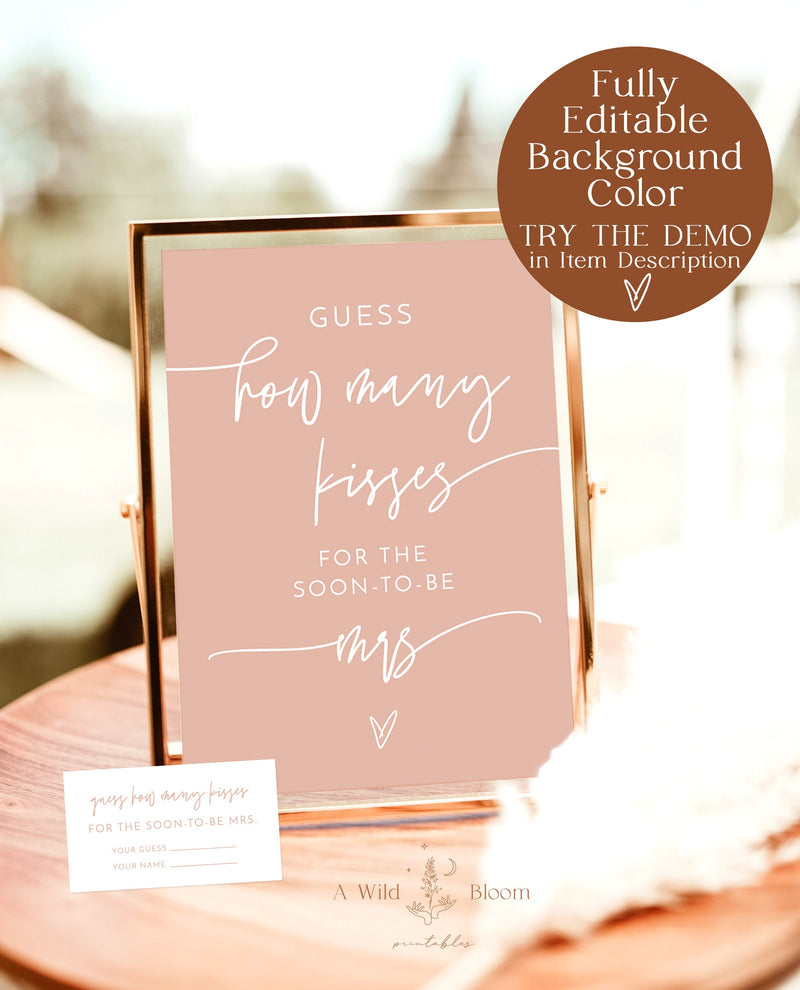 Boho Guess How Many Kisses For The Soon To Be Mrs | Beige Bridal Shower Game 