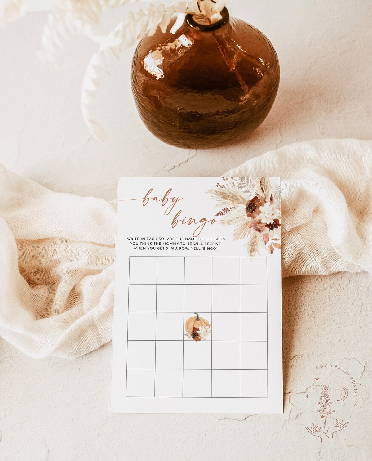 Pampas Grass Bingo Game | Pumpkin Baby Shower Game