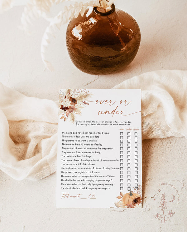 Over or Under Baby Shower Game | Boho Baby Shower 