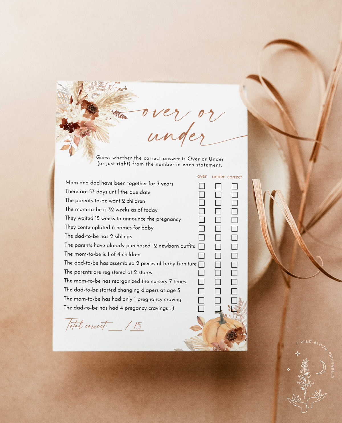 Over or Under Baby Shower Game | Boho Baby Shower
