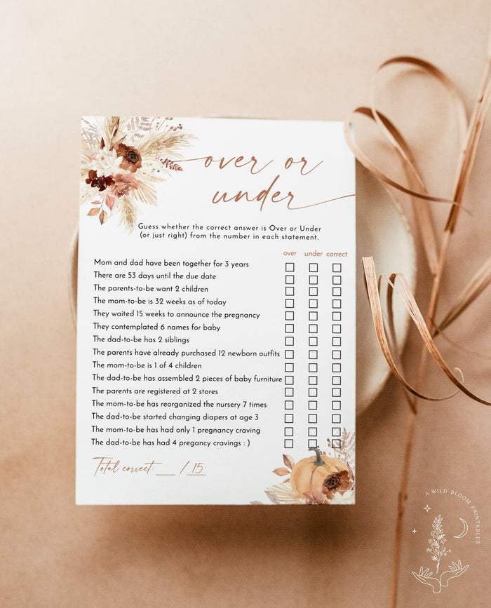 Over or Under Baby Shower Game | Boho Baby Shower