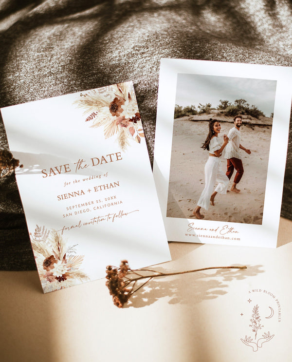 Pampas Grass Save the Date | Boho Save the Date | Boho Photo Save the Date | Bohemian Save the Date | Editable Template | A4