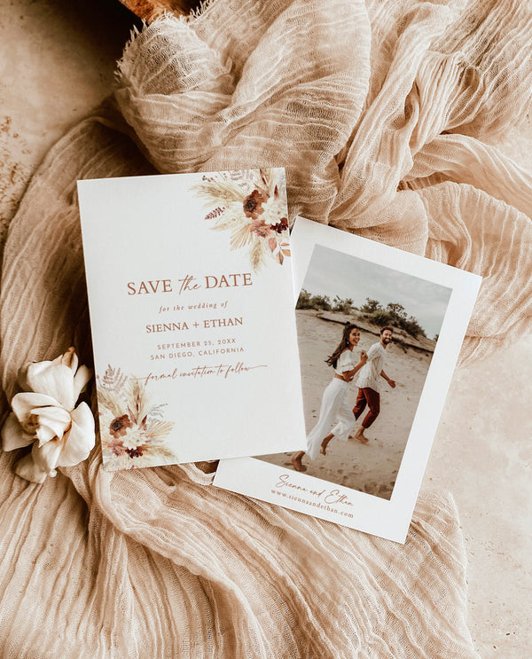 Pampas Grass Save the Date | Boho Save the Date | Boho Photo Save the Date | Bohemian Save the Date | Editable Template | A4