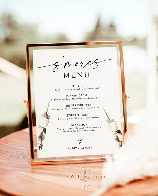 S'more Menu Sign | Wedding S'more Menu | Modern S'more Bar Station | Minimalist Smore Bar Sign | Modern Minimalist Wedding Sign | M9