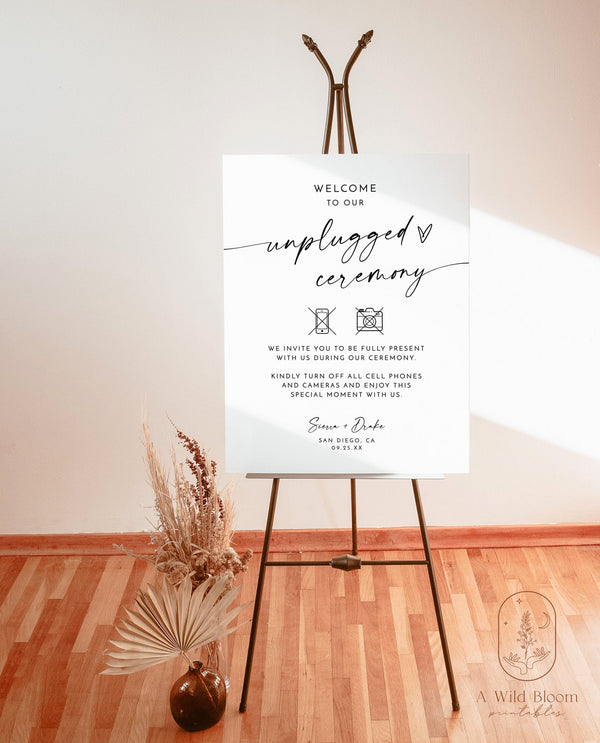 Modern Unplugged Ceremony Wedding Sign | Minimalist Unplugged Ceremony Sign | Elegant Wedding Sign | Editable Template | M9