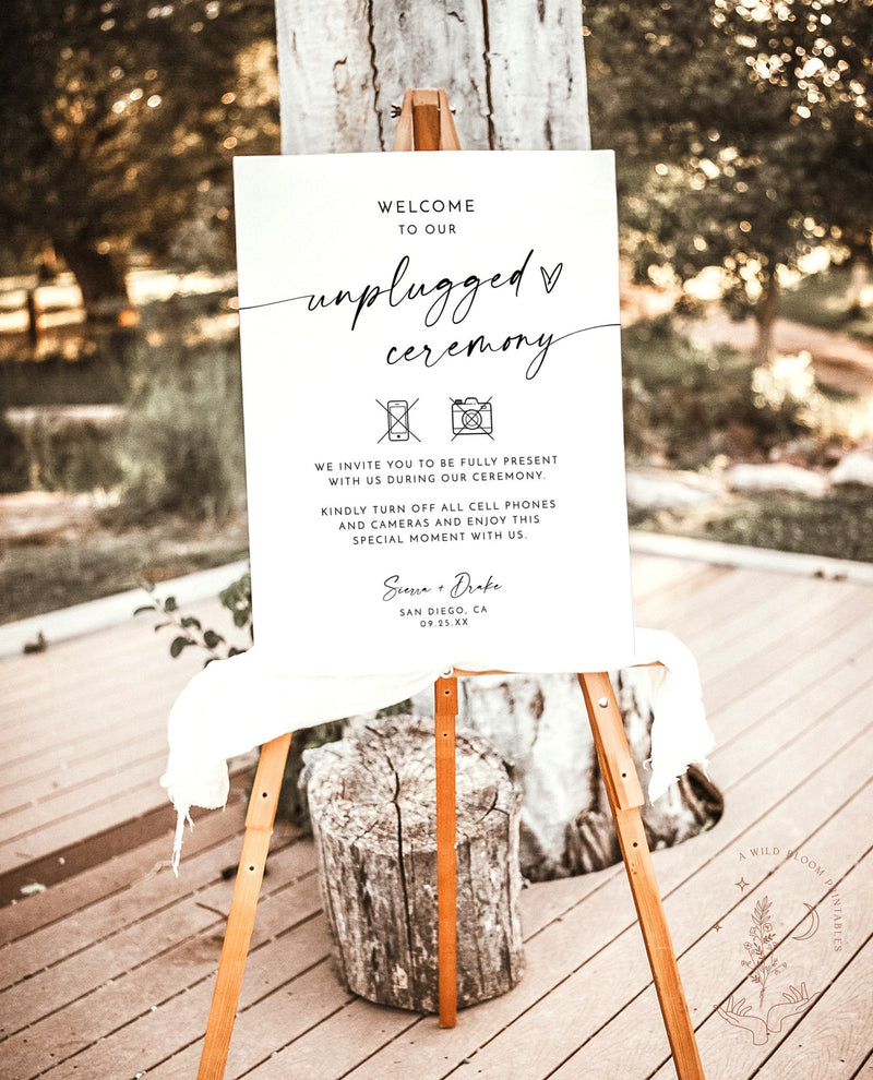 Modern Unplugged Ceremony Wedding Sign | Minimalist Unplugged Ceremony Sign | Elegant Wedding Sign | Editable Template | M9