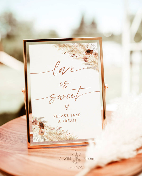 Boho Love is Sweet Please Take A Treat Sign | Pampas Grass Wedding Sign | Boho Love is Sweet | Printable Dessert Table Sign | A4