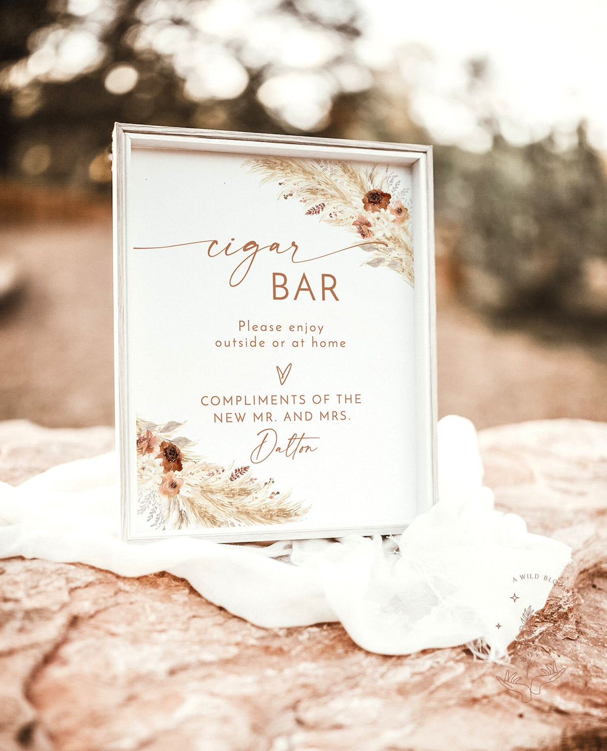 Bohemian Cigar Bar Sign | Pampas Grass Wedding Cigar Sign Template